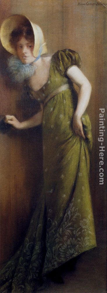 Elegant Woman In A Green Dress painting - Pierre Carrier-Belleuse Elegant Woman In A Green Dress art painting